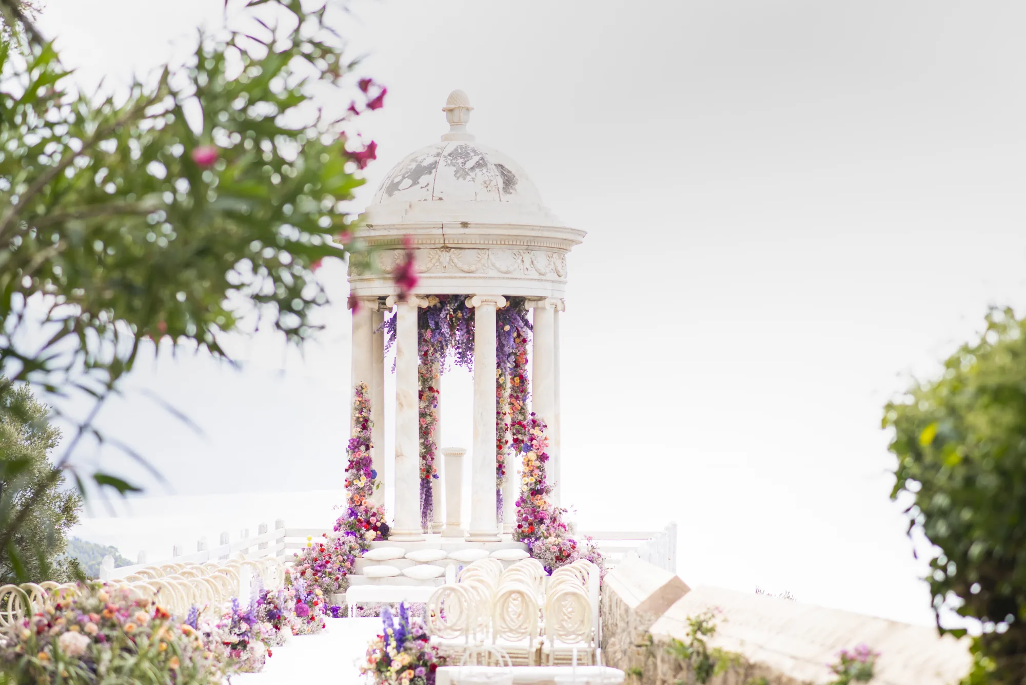 Classical rotunda dressed in lilac and white flowers